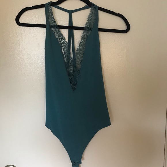 Express Tops - Express One Eleven Moss Green Lace Bodysuit Sz S